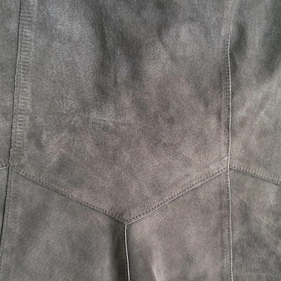 Alfani 100% Real Genuine Suede Leather Midi Skirt Pleats Raw Hem Dark Brown zip - Picture 3 of 7